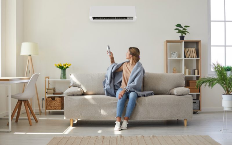 Ductless indoor unit in a living room