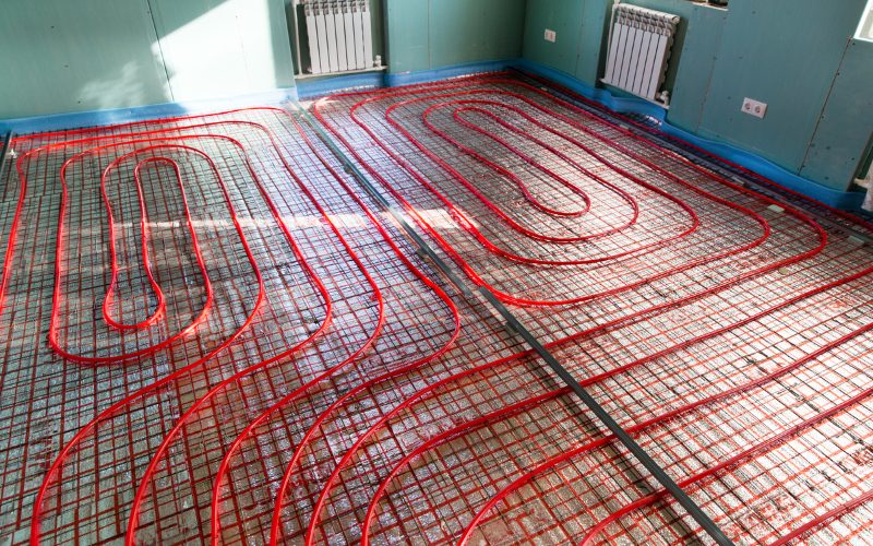Radiant floor heating being installed